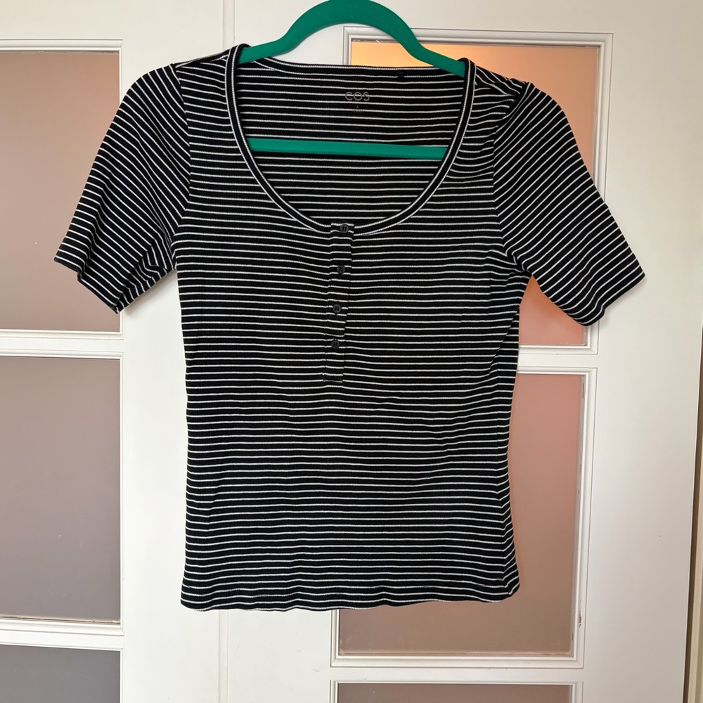 COS Monochrome Striped Short Sleeve Top